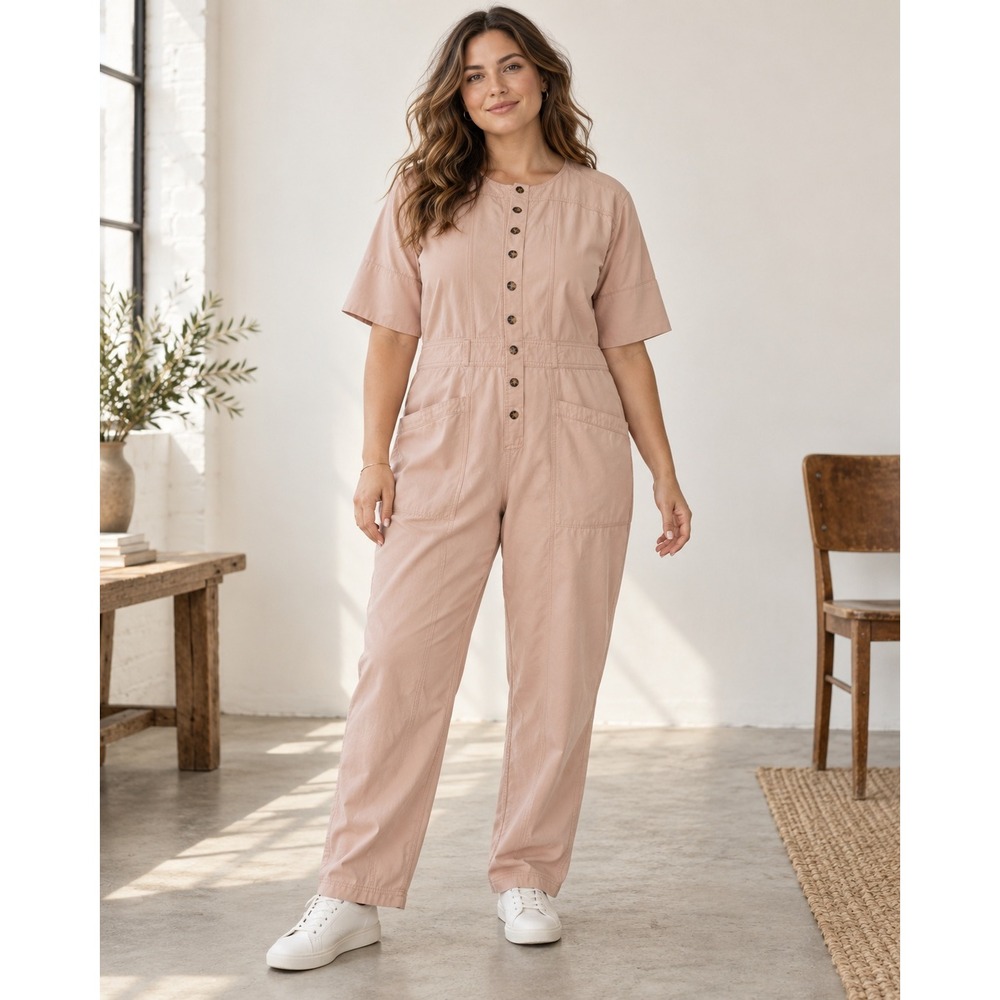 Madewell Women's 12 Blush Peach Button Front Utility Coverall Jumpsuit
